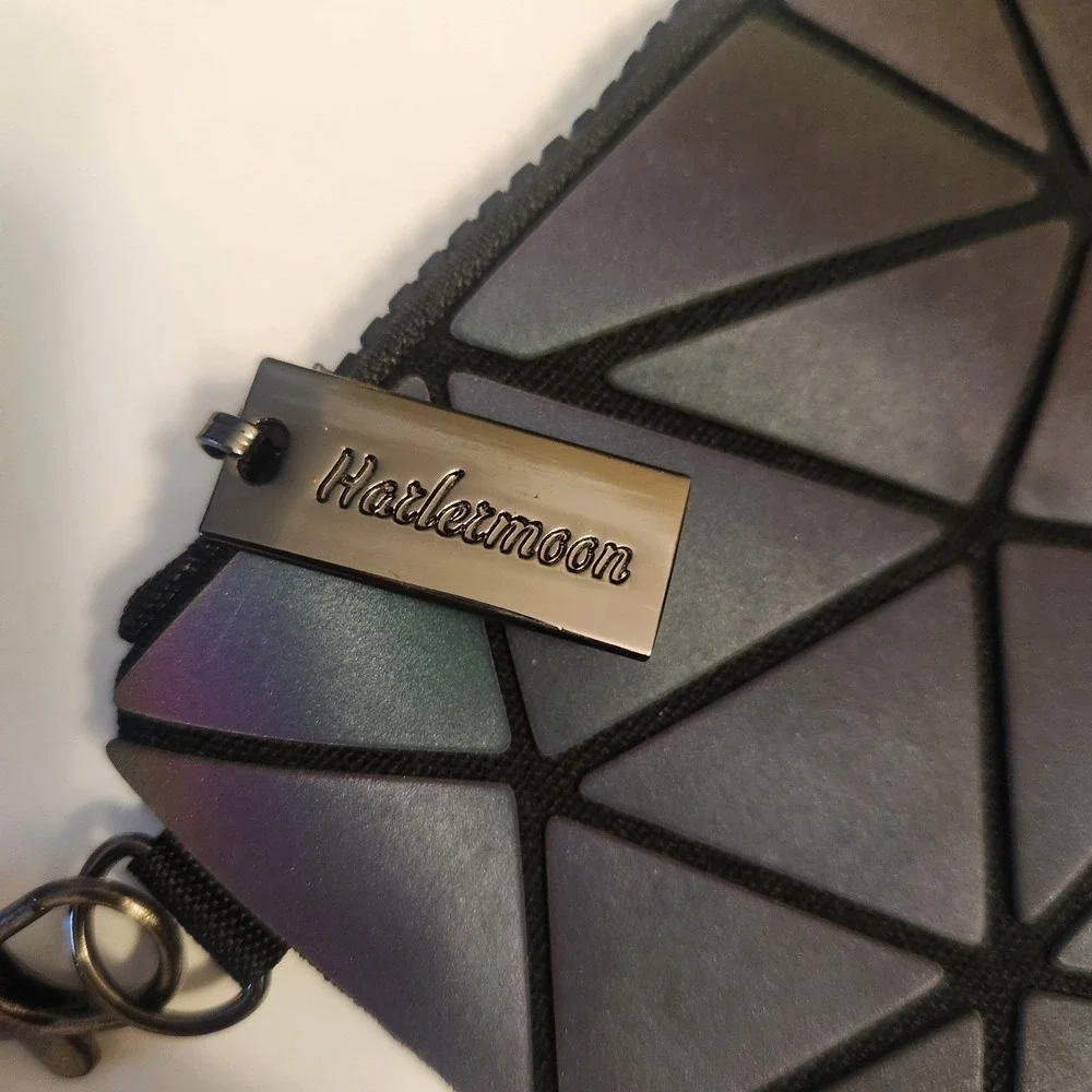Harlermoon Geometric Holographic Wristlet Clutch Iridescent Luminous Bag Black